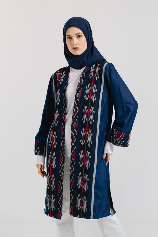 Elmas Navy Tenun Long Cardigan