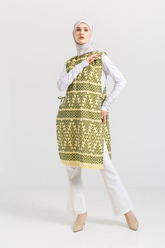 Hafiy Side Tie Butter Tenun Long Vest