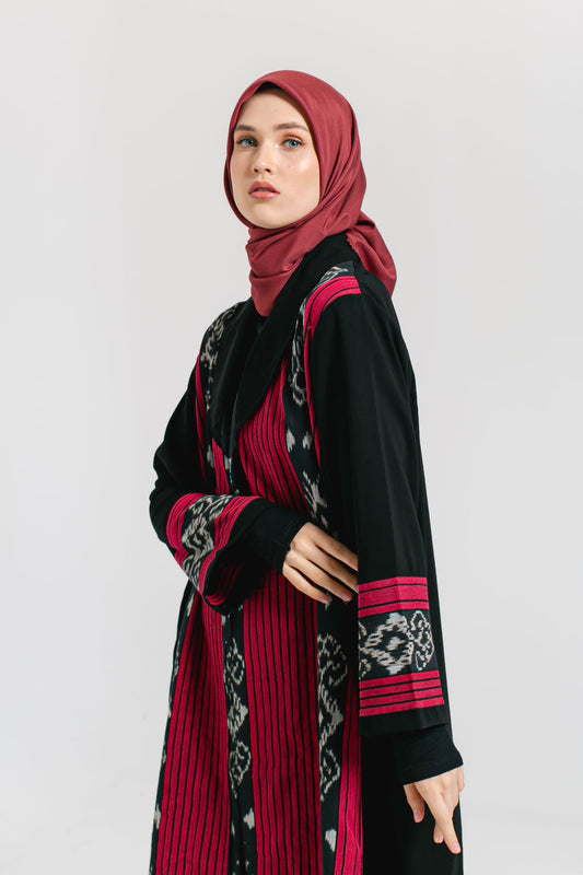 Esma Maroon Tenun Long Cardigan