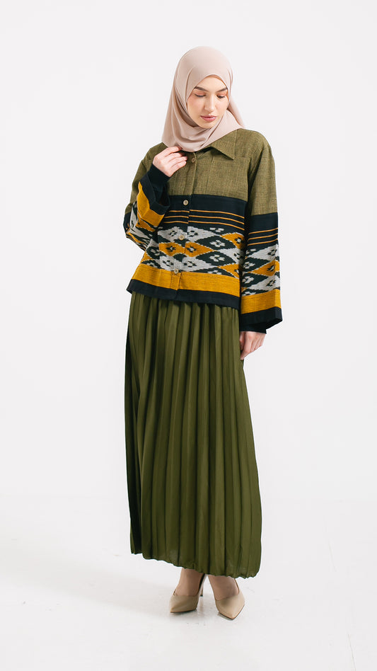 Yeni Olive Mustard Tenun Crop Shirt