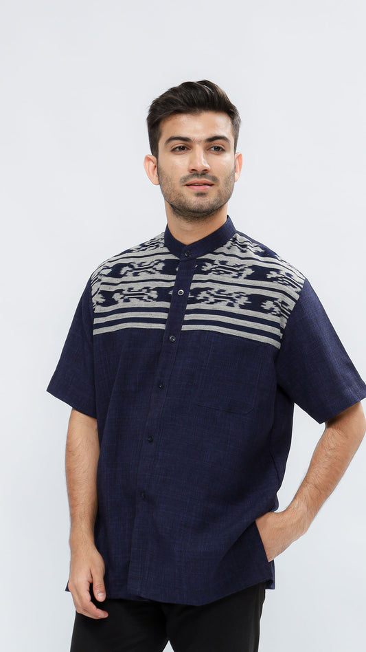 Azani Navy Grey Tenun Shirt