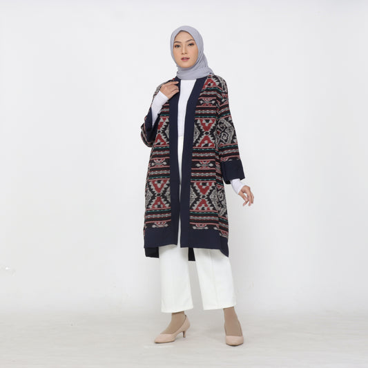 Emira Black Red Tenun Long Cardigan