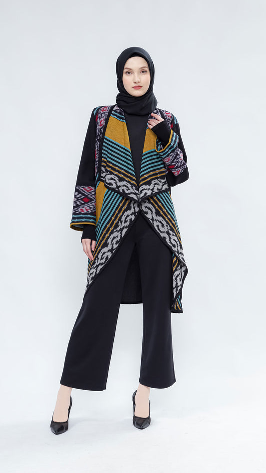 Sevinc Mint Mustard Tenun Long Cardigan