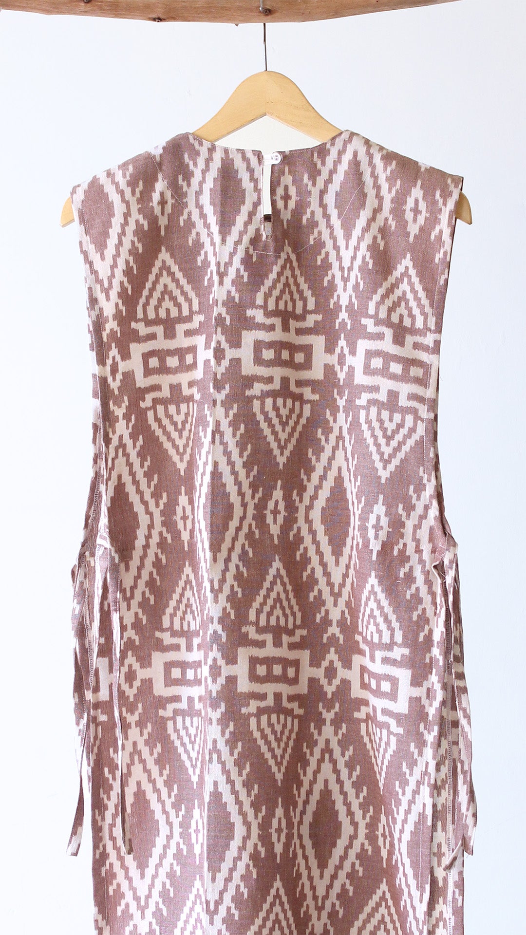 Hafiy Side Tie Light Brown Tenun Long Vest