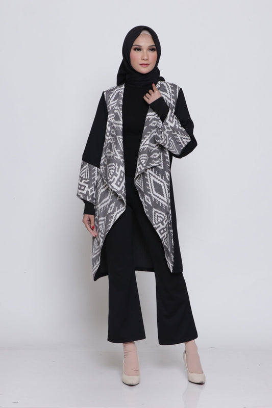 Arjani Obsidian Square Tenun Long Cardigan
