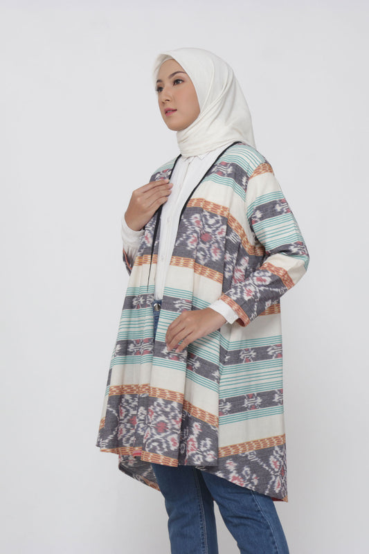 Evlin White Mint Tenun Long Cardigan
