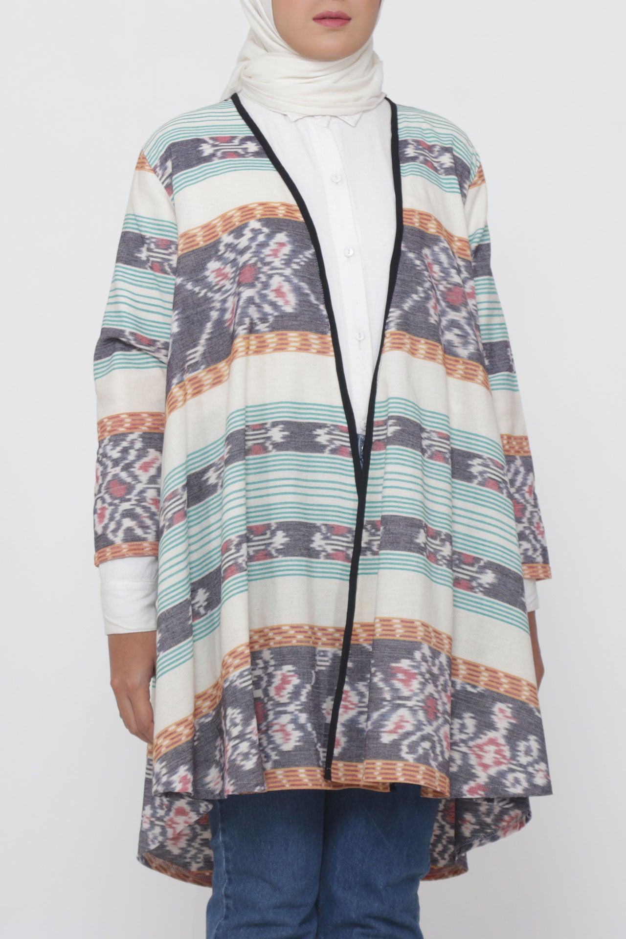 Evlin White Mint Tenun Long Cardigan