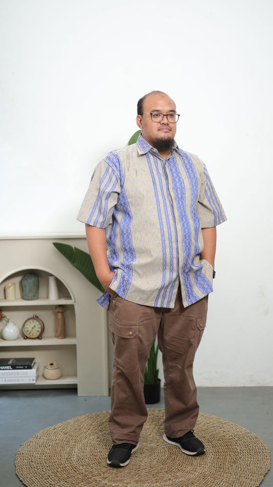 Bima Grey Blue Oversized Tenun Shirt