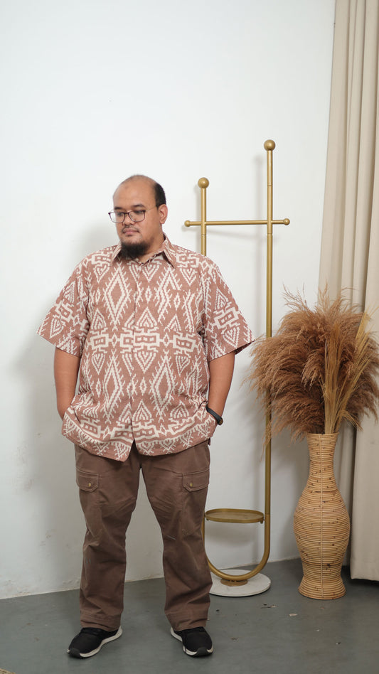 Widura Light Brown Oversized Tenun Shirt