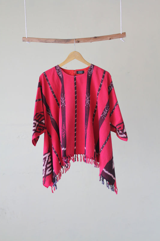 Almira Red Tenun Rumbai Blouse
