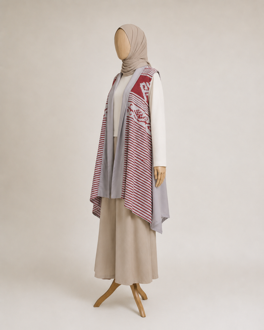 Kila Grey Red Tenun Long Vest