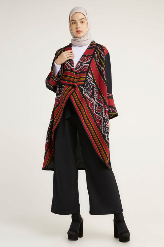 Sevinc Red Tenun Long Cardigan