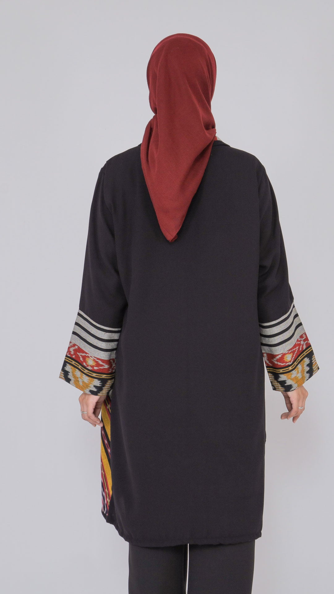 Sevinc Grey Red Tenun Long Cardigan