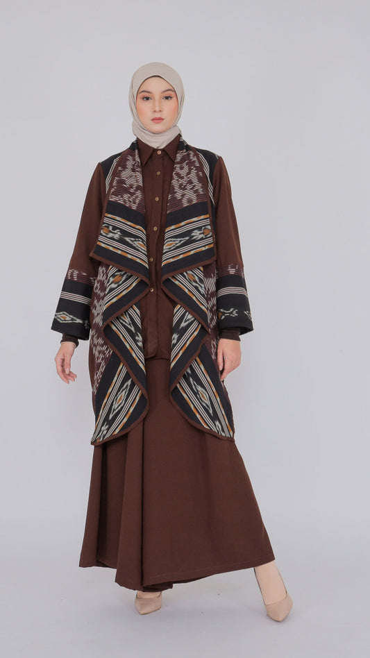 Sevinc Dark Brown Tenun Long Cardigan