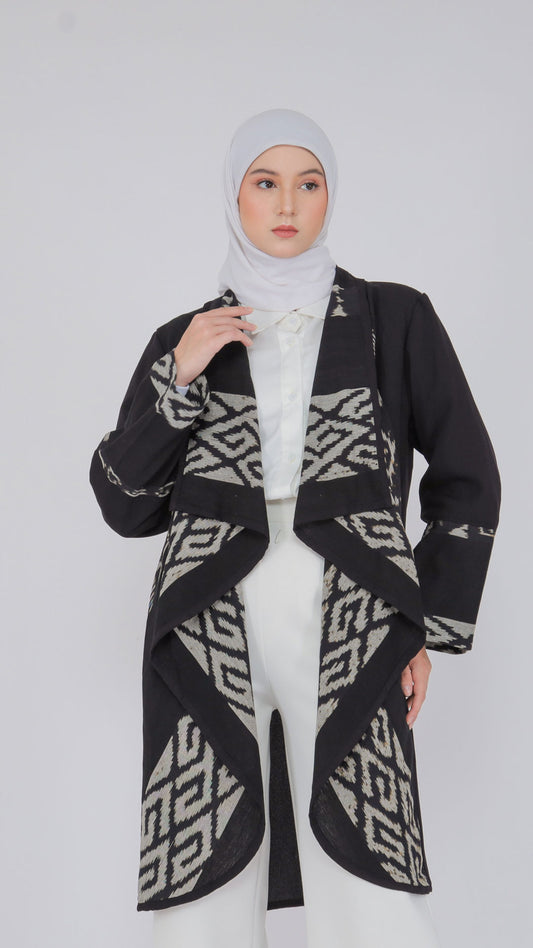 Sevinc Black Tenun Long Cardigan