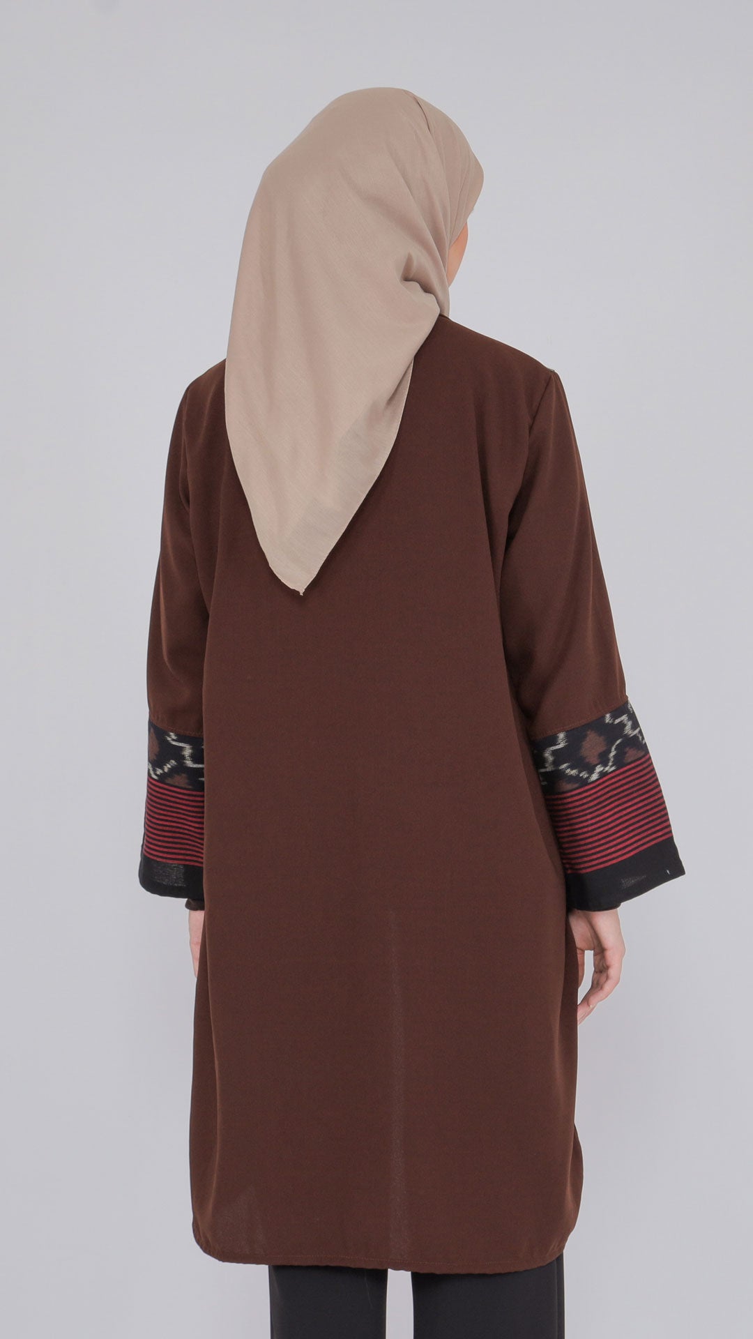 Sevinc Dark Brown Red Tenun Long Cardigan