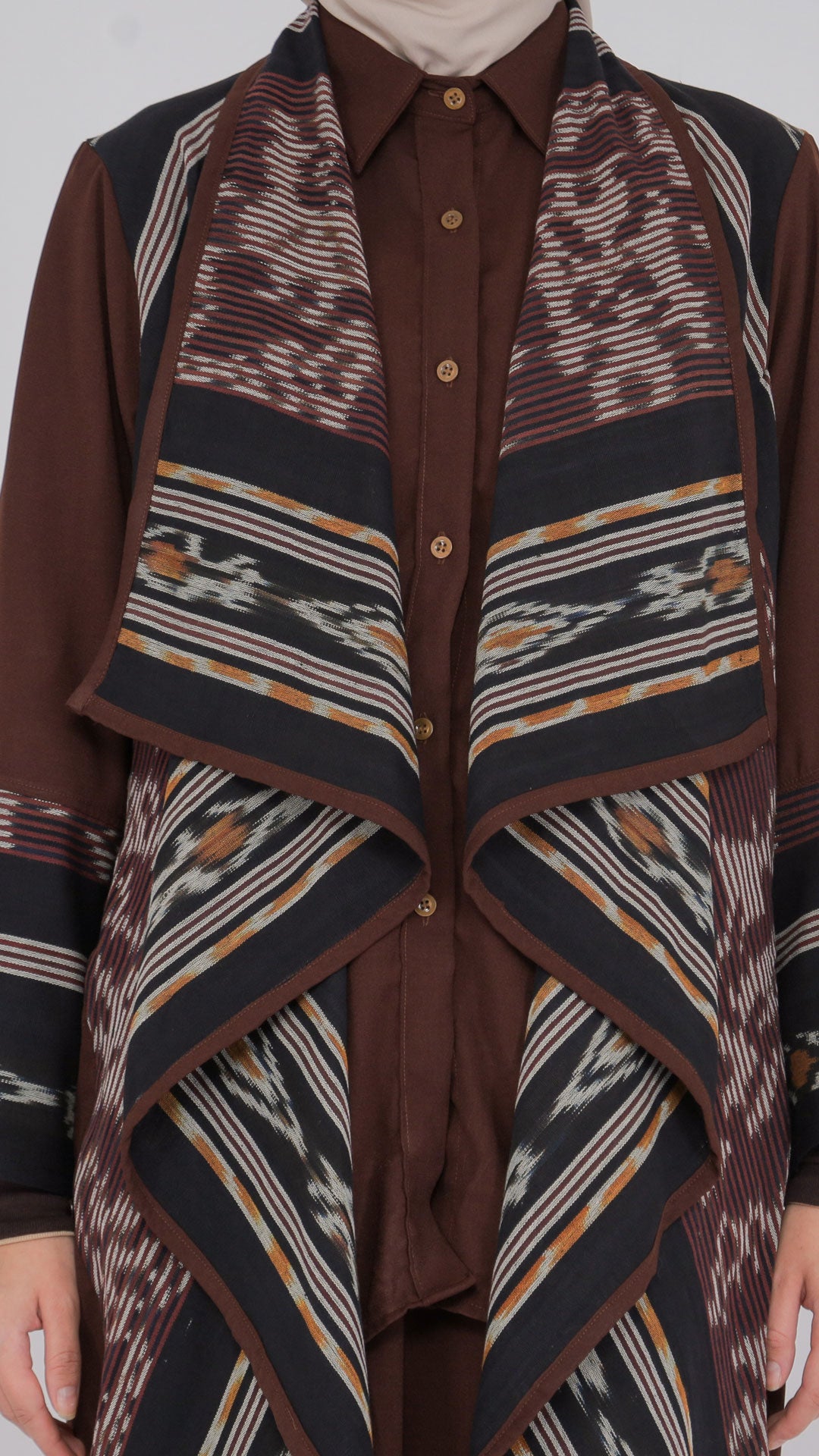 Sevinc Dark Brown Tenun Long Cardigan