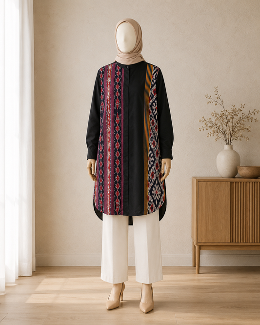 Viera Black Burgundy Oversize Tenun Tunic