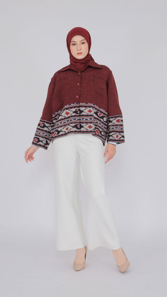 Yelina Red Tenun Crop Shirt