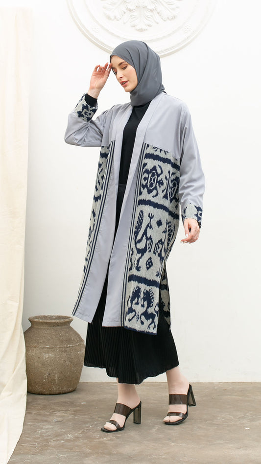 Belgin Zoa Grey Navy Tenun Long Cardigan