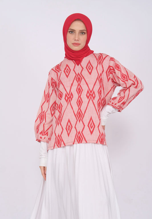 Aruna Red Tenun Blouse