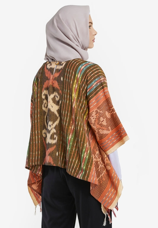 Almira Orange Tenun Rumbai Blouse