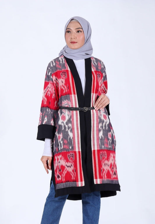 Efrina Zoa Red Tenun Long Cardigan