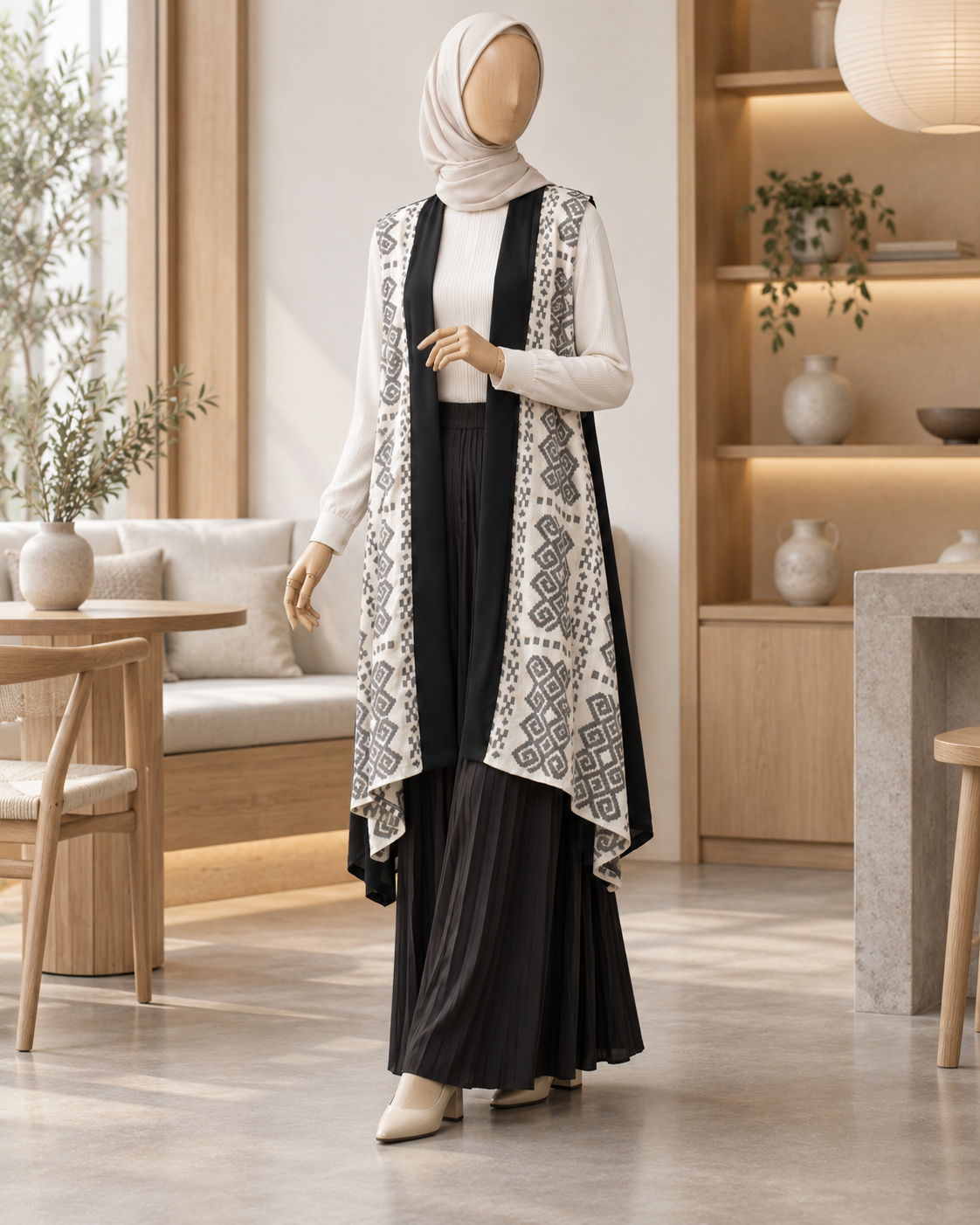 Kila White Tenun Long Vest