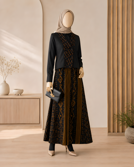 Lale Vest x Zulfa Skirt Black Gold Tenun Set
