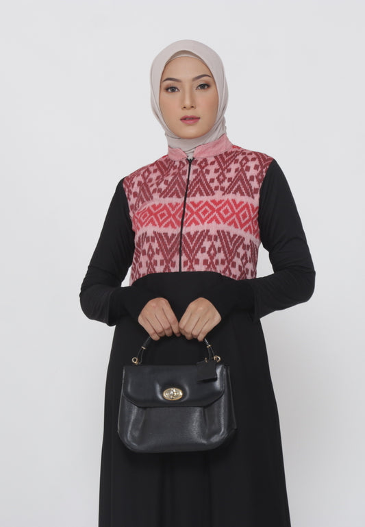 Adiva Pink Black Tenun Dress