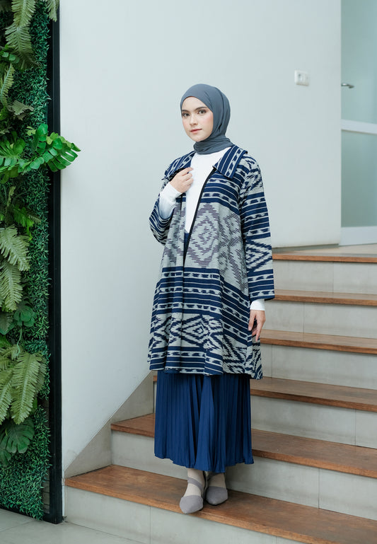 Emelin Navy Grey Tenun Long Cardigan