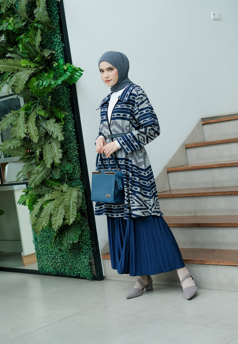 Emelin Navy Grey Tenun Long Cardigan