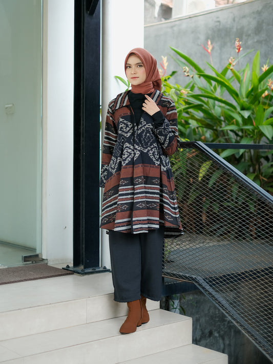 Emelin Brown Tenun Long Cardigan