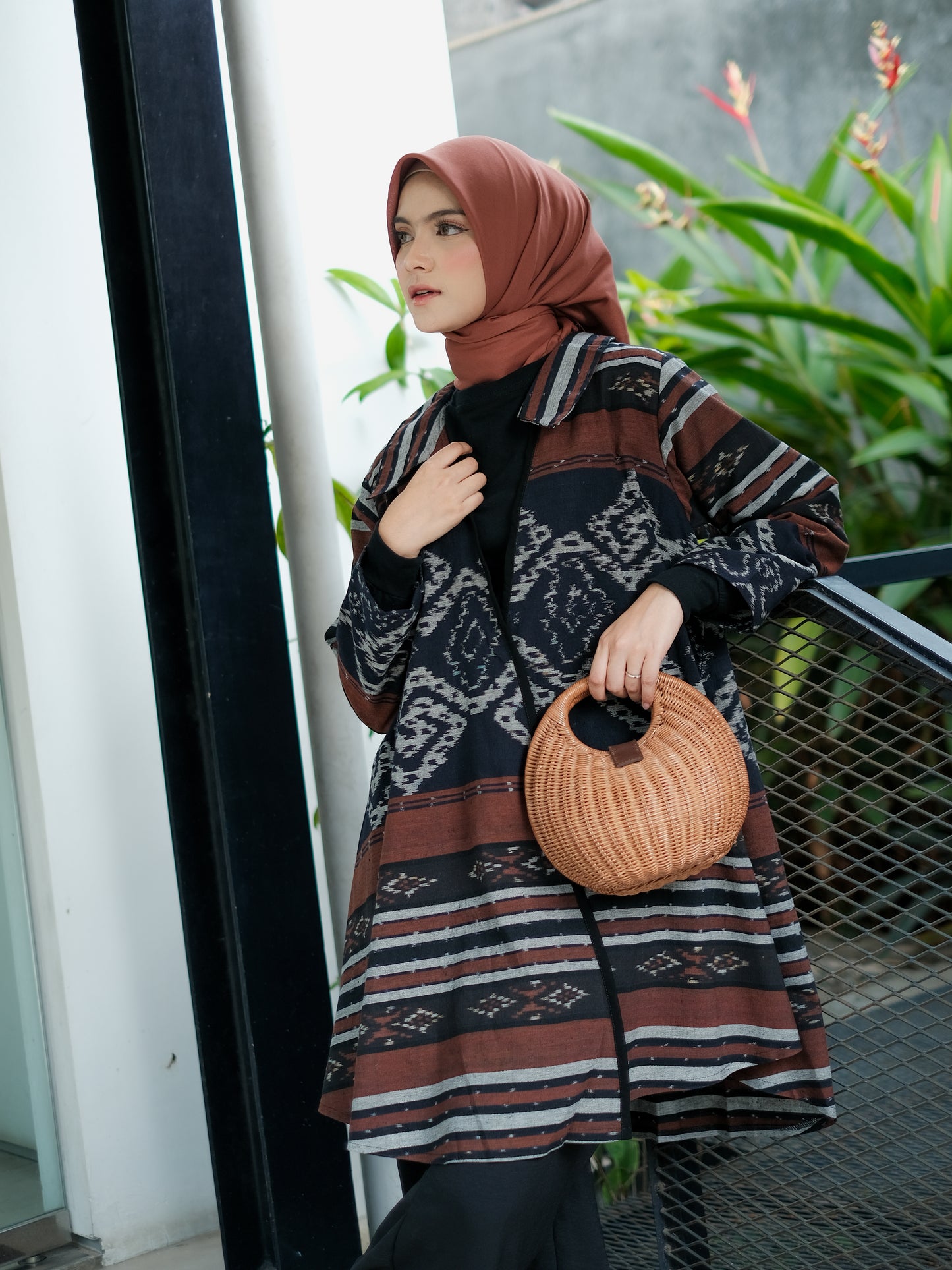 Emelin Brown Tenun Long Cardigan