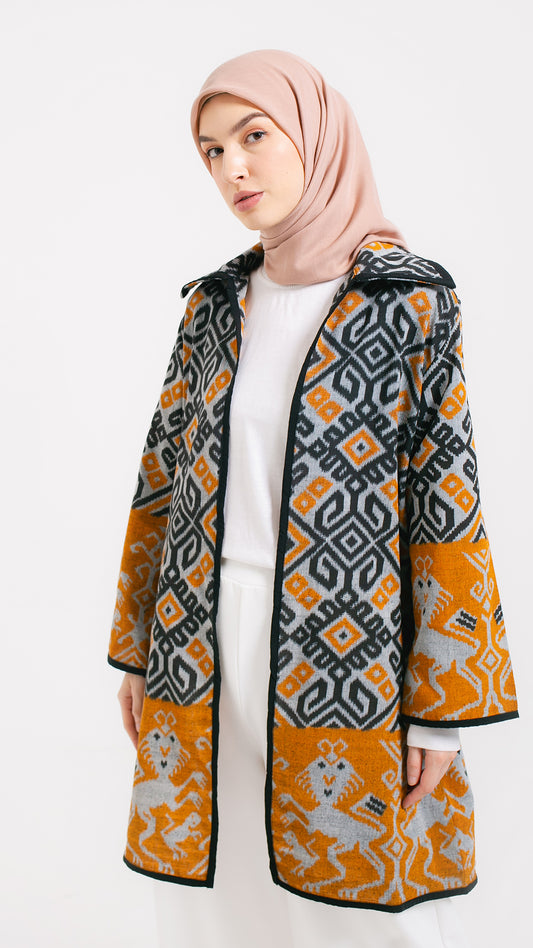 Emelin Wing Collar Marigold Tenun Long Cardigan