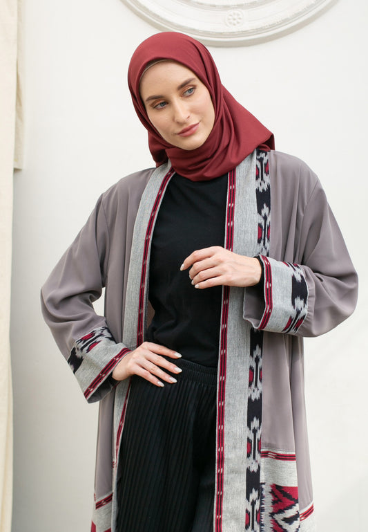 Moon Red Grey Tenun Long Cardigan