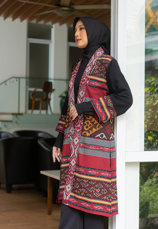 Mujde Rose Black Tenun Long Cardigan