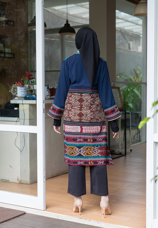 Mujde Ruby Navy Tenun Long Cardigan