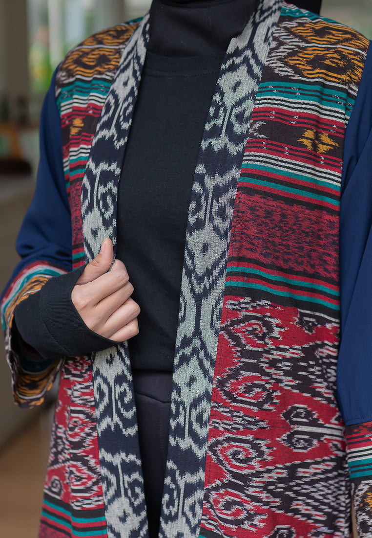 Mujde Ruby Navy Tenun Long Cardigan