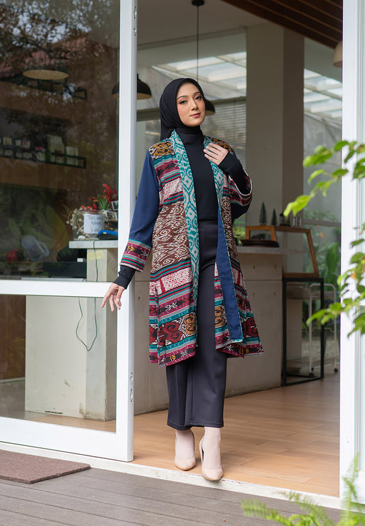 Mujde Green Navy Tenun Long Cardigan
