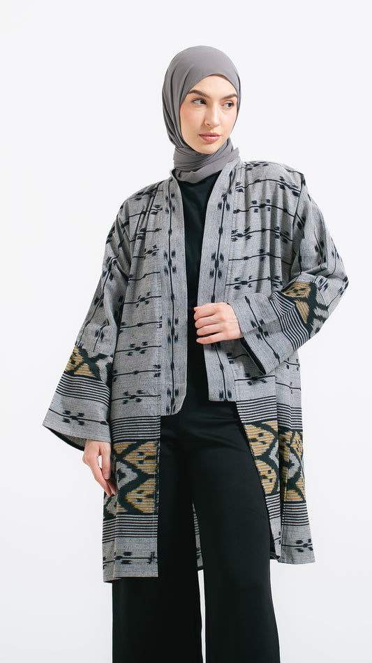 Muna Grey Tenun Long Cardigan