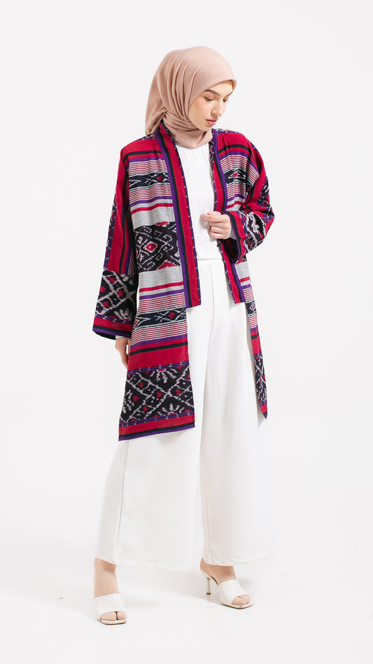 Muna Red Tenun Long Cardigan