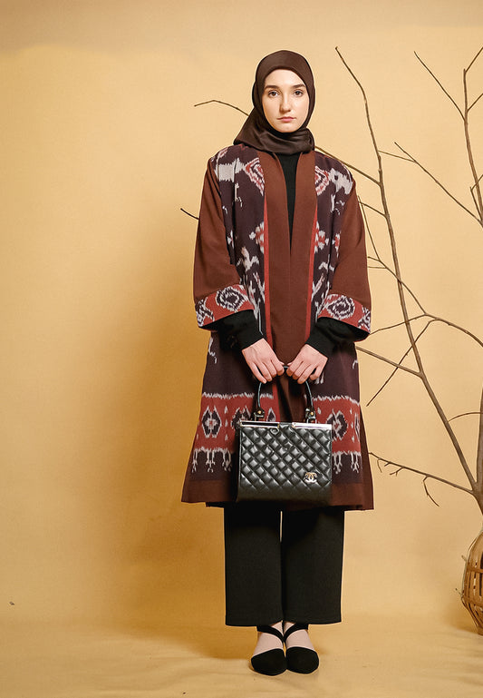 Najah Brown Tenun Long Cardigan