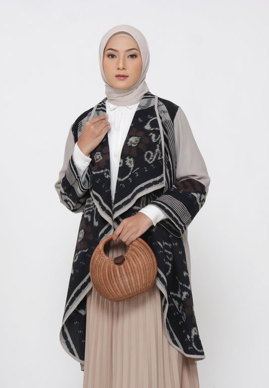 Sevinc Khaki Tenun Long Cardigan