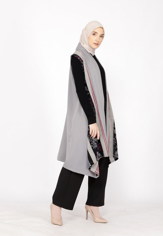 Kila Grey Blue Tenun Long Vest