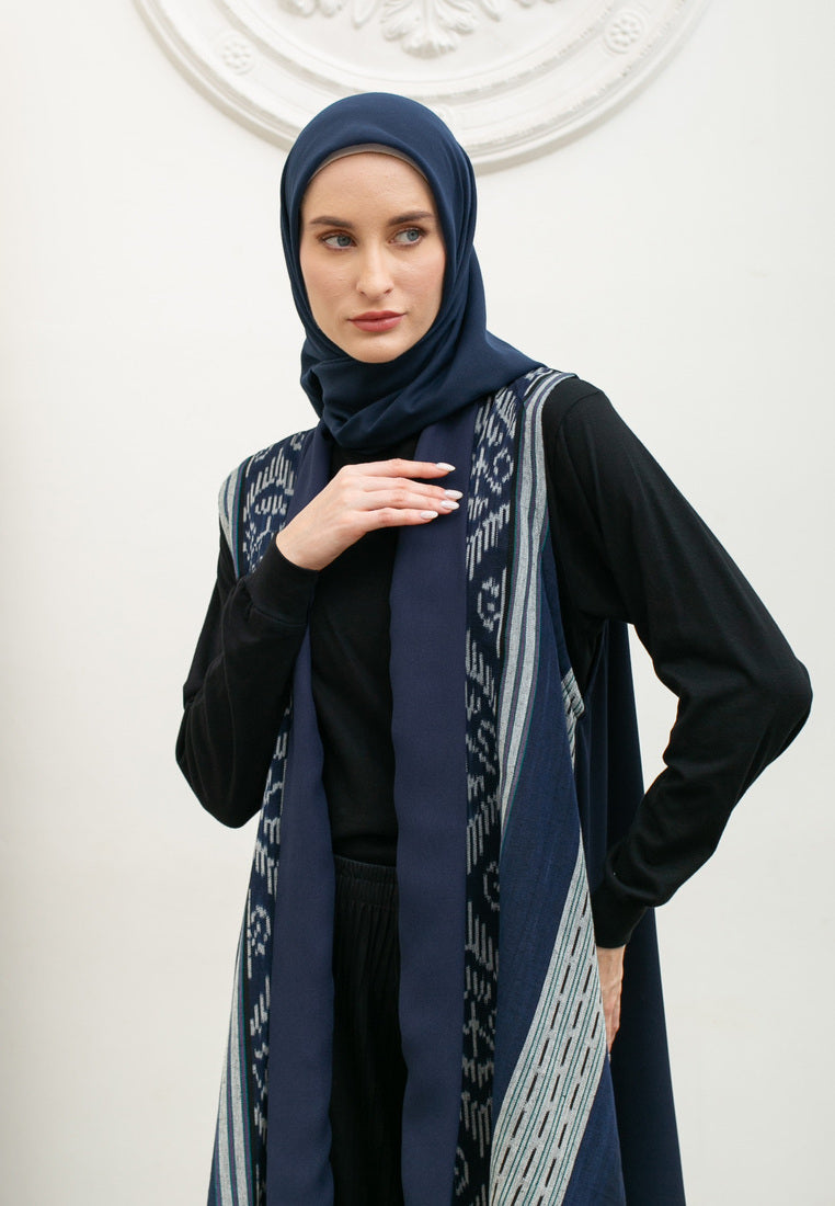 Kila Navy Grey Tenun Long Vest