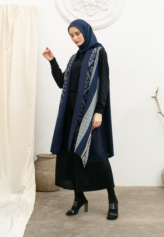 Kila Navy Grey Tenun Long Vest