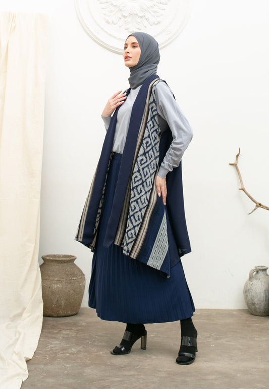 Kila Navy Grey II Tenun Long Vest