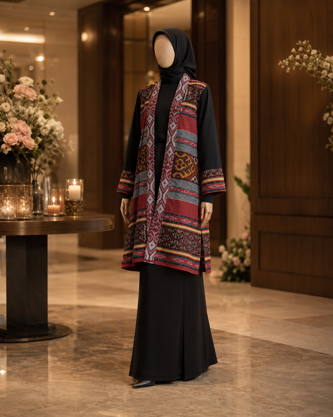 Mujde Rose Black Tenun Long Cardigan