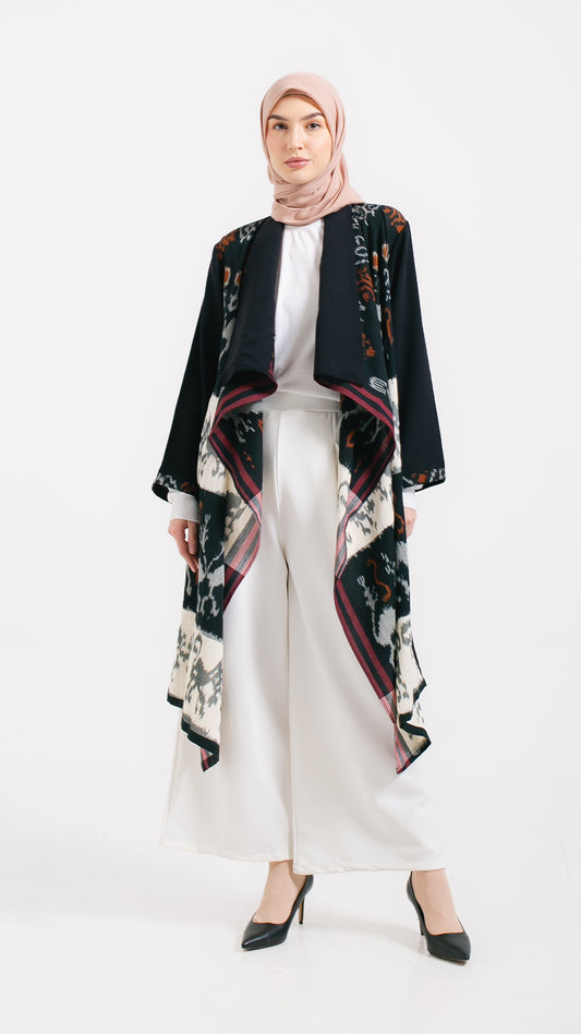Sevda White Red II Tenun Long Cardigan